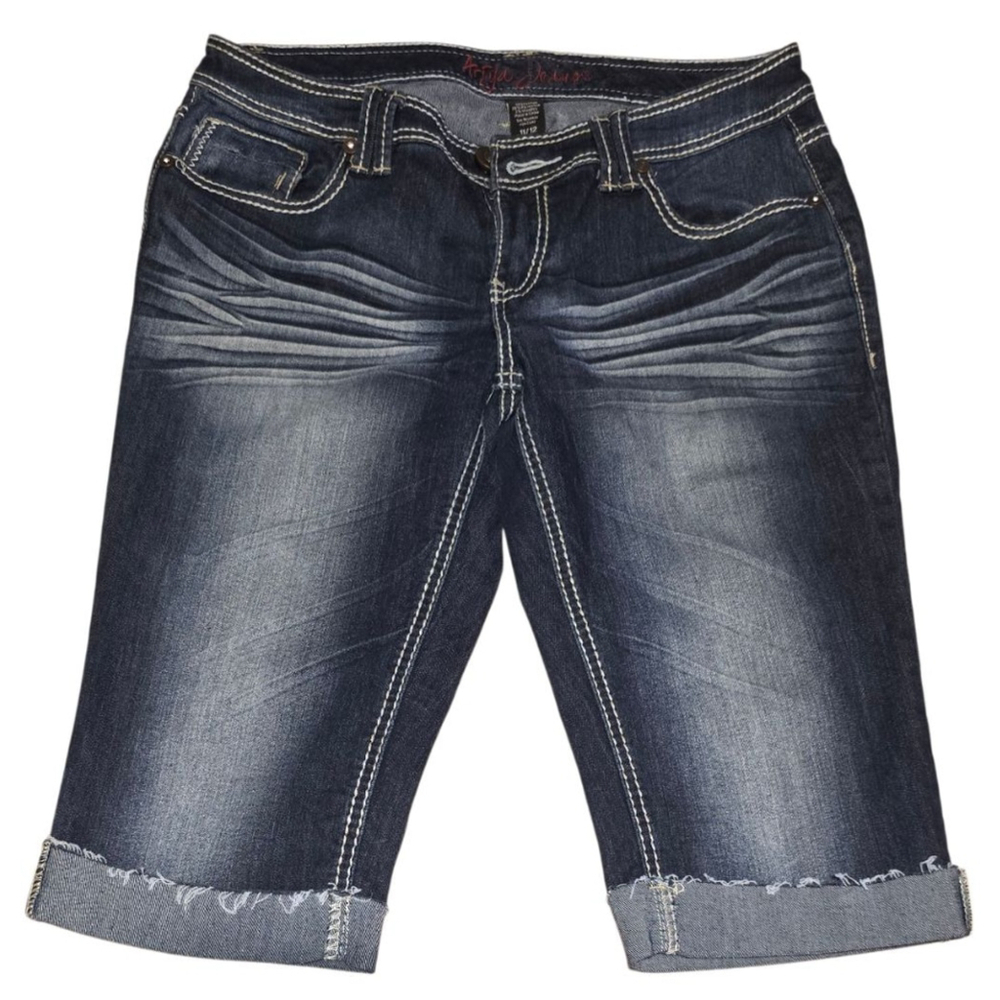 Women's Ariya Jeans Blue & White Stitch Bermuda Shorts Juniors